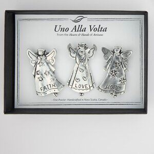 Uno Alla Volta | Pewter Faith Hope Love Angel Magnets | Handcrafted Set of 3